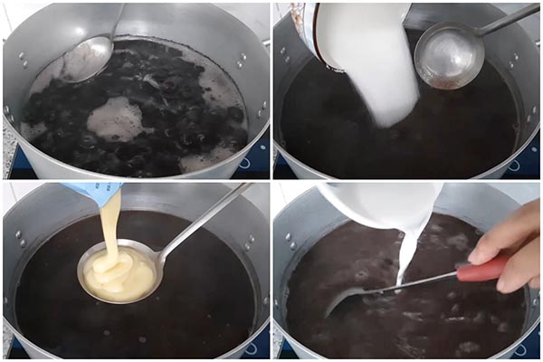 Nấu đỗ đen với lối, sữa và bột năng